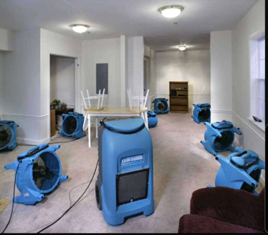 Air movers and dehumidifier setup for Water Damage Restoration in Elk Grove Village
